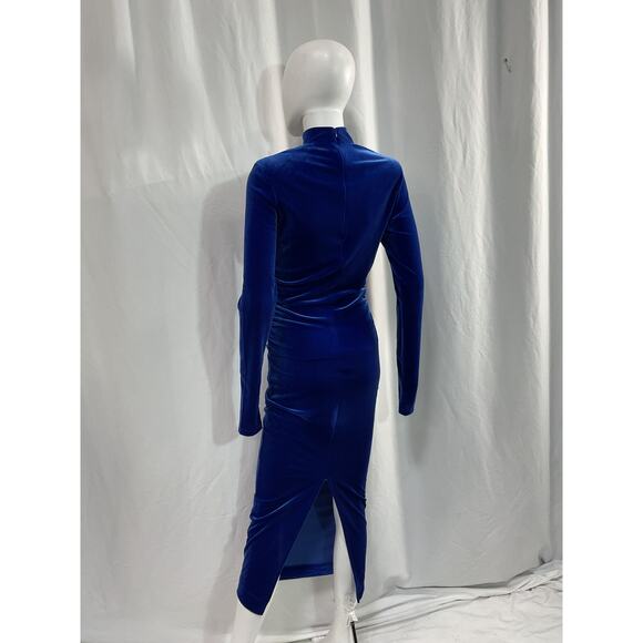 Essentiel Antwerp 'Erita' Blue Velvet Mockneck Midi Dress Size 1 - Picture 3 of 5